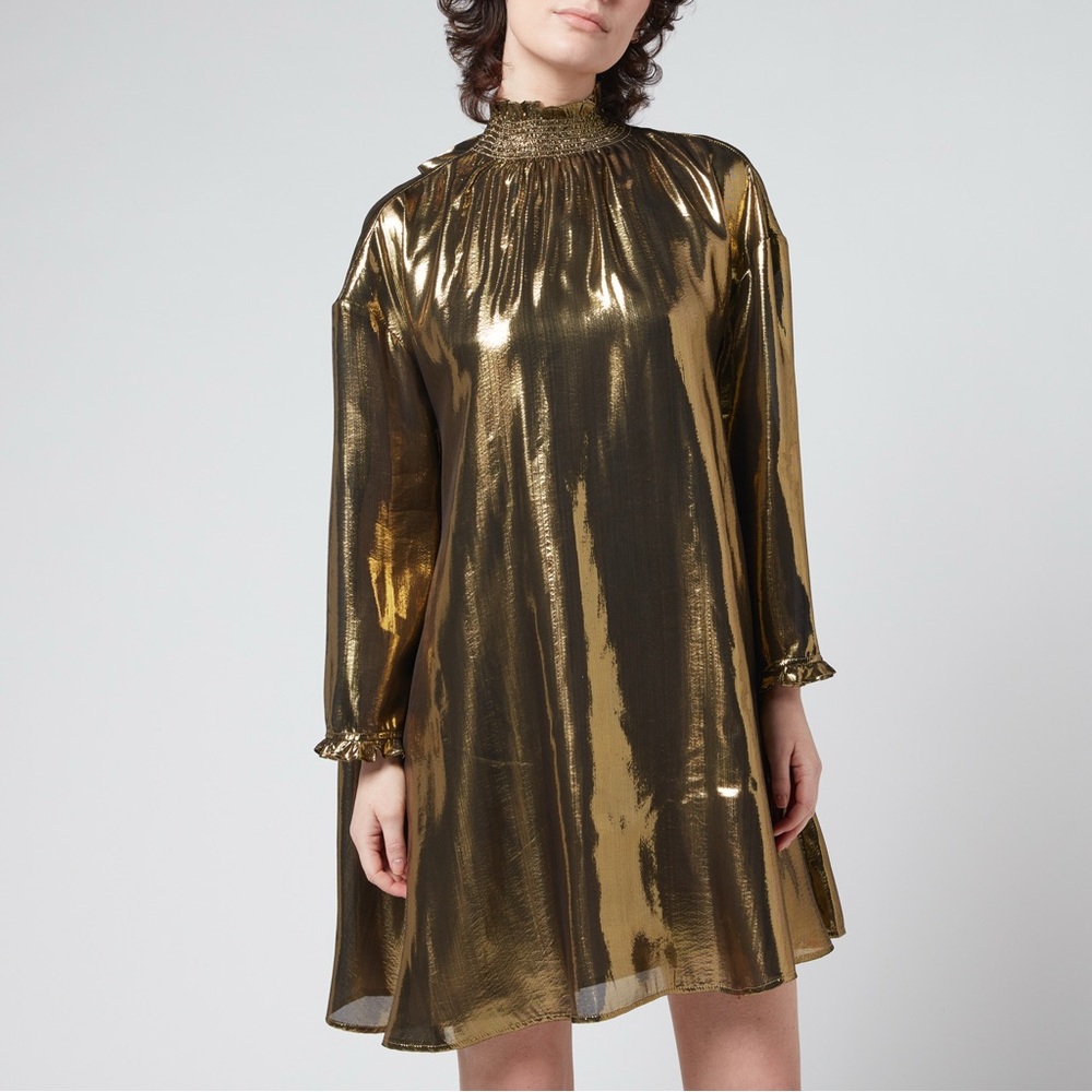 $595 NWT Rhode Priya Gold Metallic Trapeze Dress Sz M/L